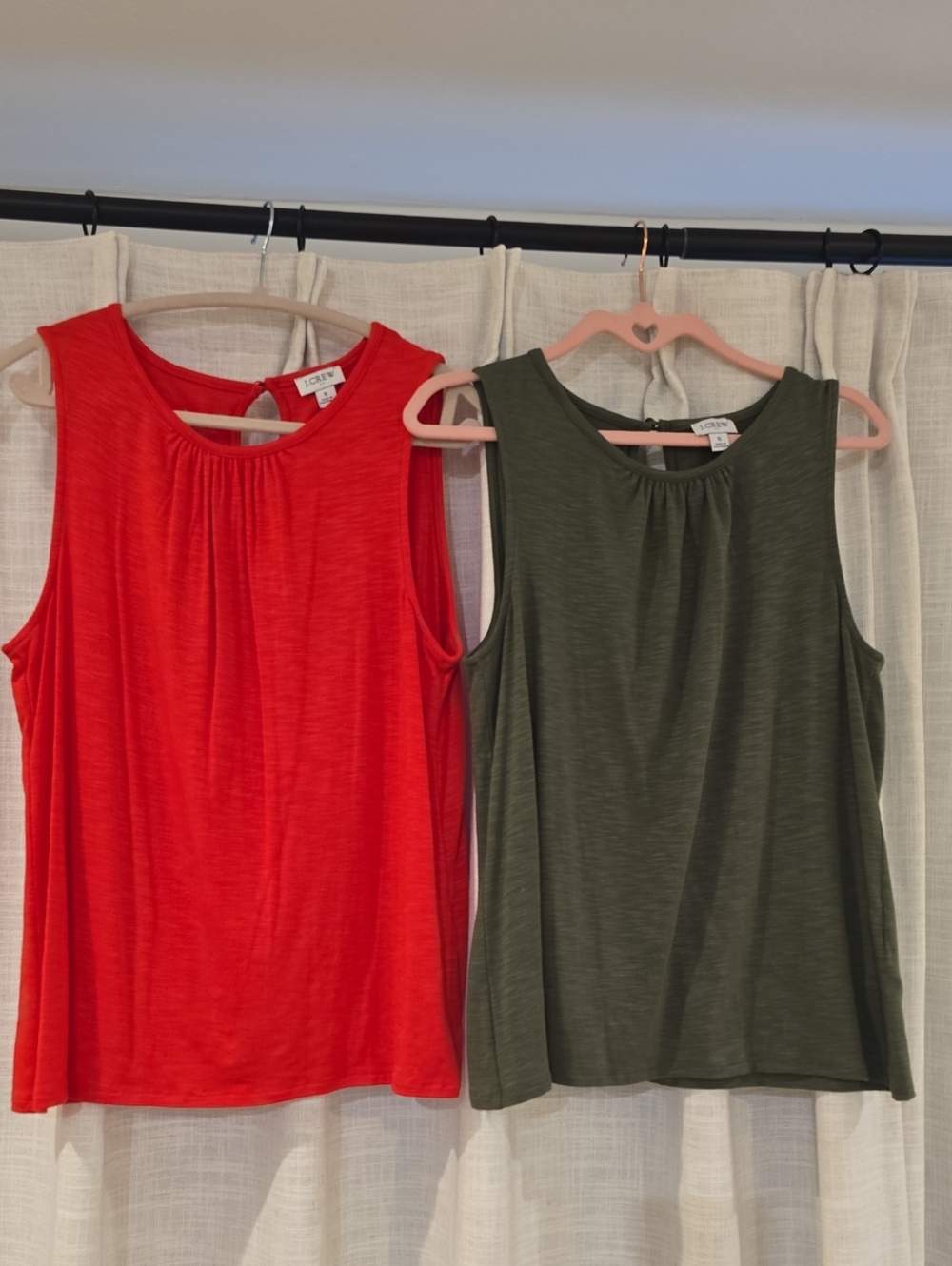 LOFT Sleeveless Gathered Neck Tanks - Red & Olive Green